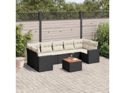 8 Pcs Conjunto Sofás De Jardim Com Almofadões Vime Pe Preto Dkd Home Decor