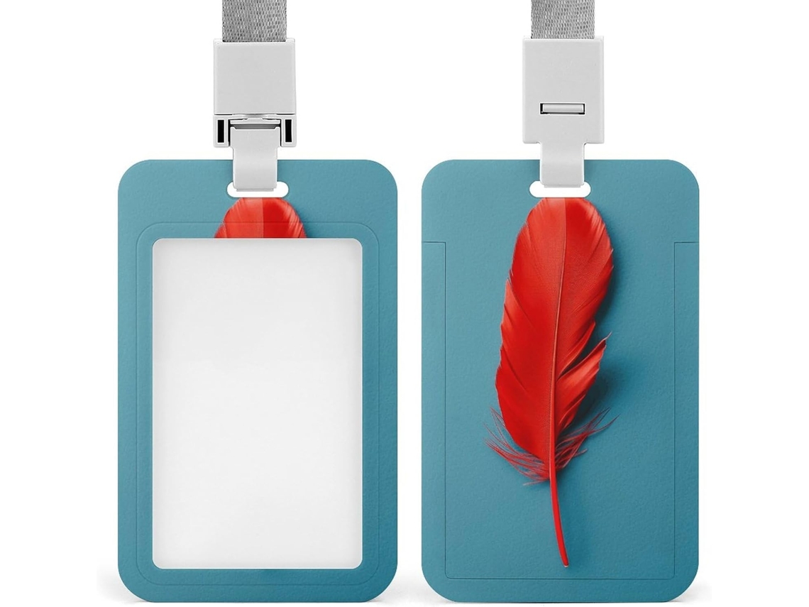 Porta-crachá resistente, feito de plástico com carimbo Pena vermelho, para cartões de identificação e cartões de proximidade.