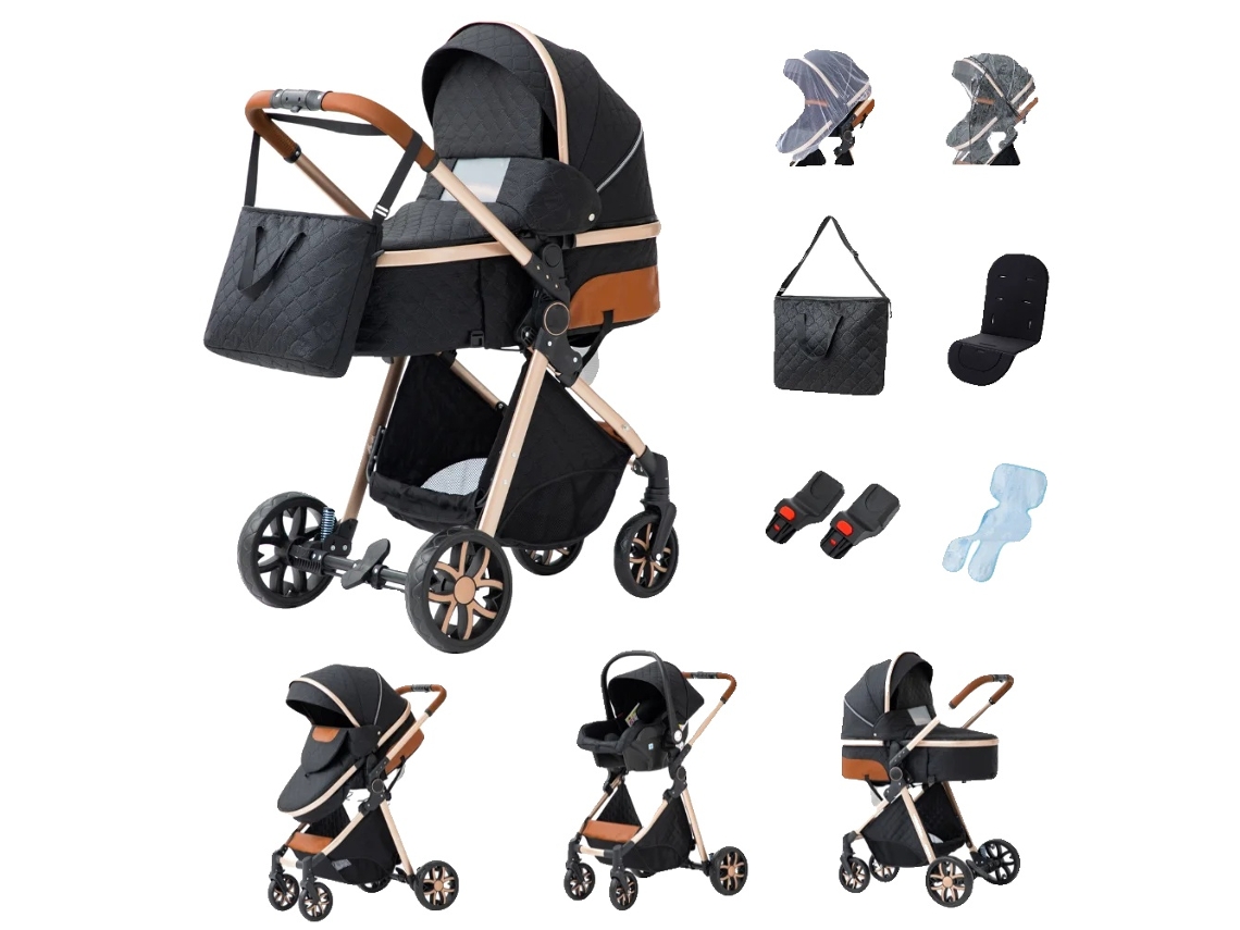 Carrinho De Bebê, Design Versátil 3 Em 1, Leve E Móvel, V9 Preto