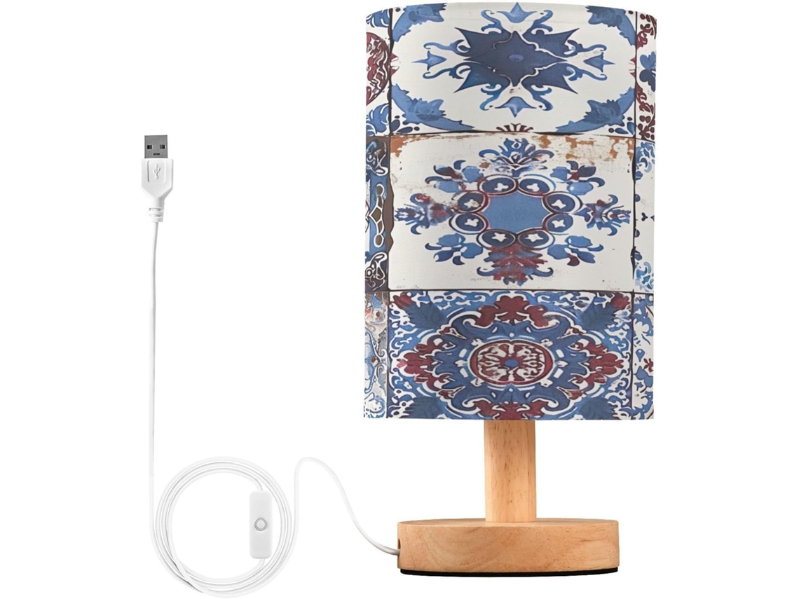Abajur De Cabeceira Vintage Com Estampa Étnica Para Quarto, Portas De Carregamento Usb C, Luminária De Mesa Cabeceira