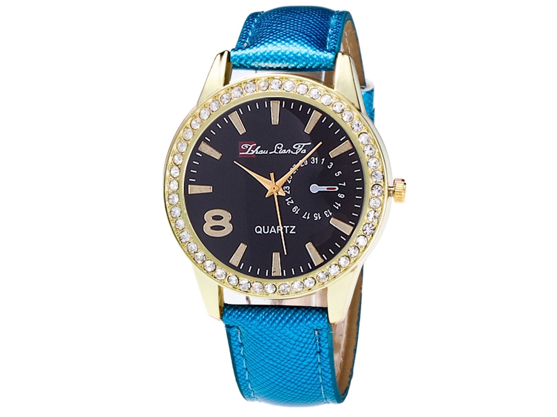 Reloj De Pareja De Cuarzo Con Correa De Cuero Pu Y Pedrería Casual Zhoulianfa (azul)