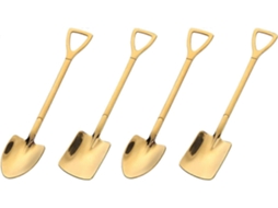 Cucharas de Postre Shovel 4 Piezas Cucharas de Helado Doradas Forma Pala Mango Largo Mini para Café Té Hogar Cocina Restaurante