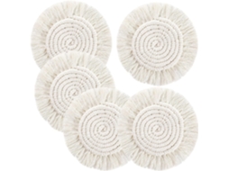 Conjunto De 5 Porta Copos Absorventes, Feitos À Mão Em Algodão Macramê, Para Mesa De Centro, Estilo Boho Com Franjas. Aquaforge