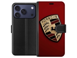 Capa Carteira Compatível Com Apple Iphone 17 Pro, Com Elegante Logotipo Porce Em Preto E Branco.