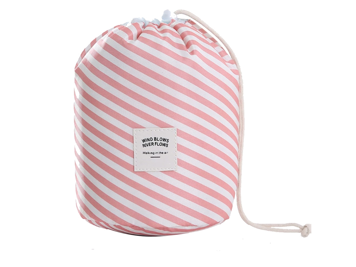 Bolsa Cosmética Multifuncional Cilindro Com Cordão Portátil Listras Rosa ZMDECQNA