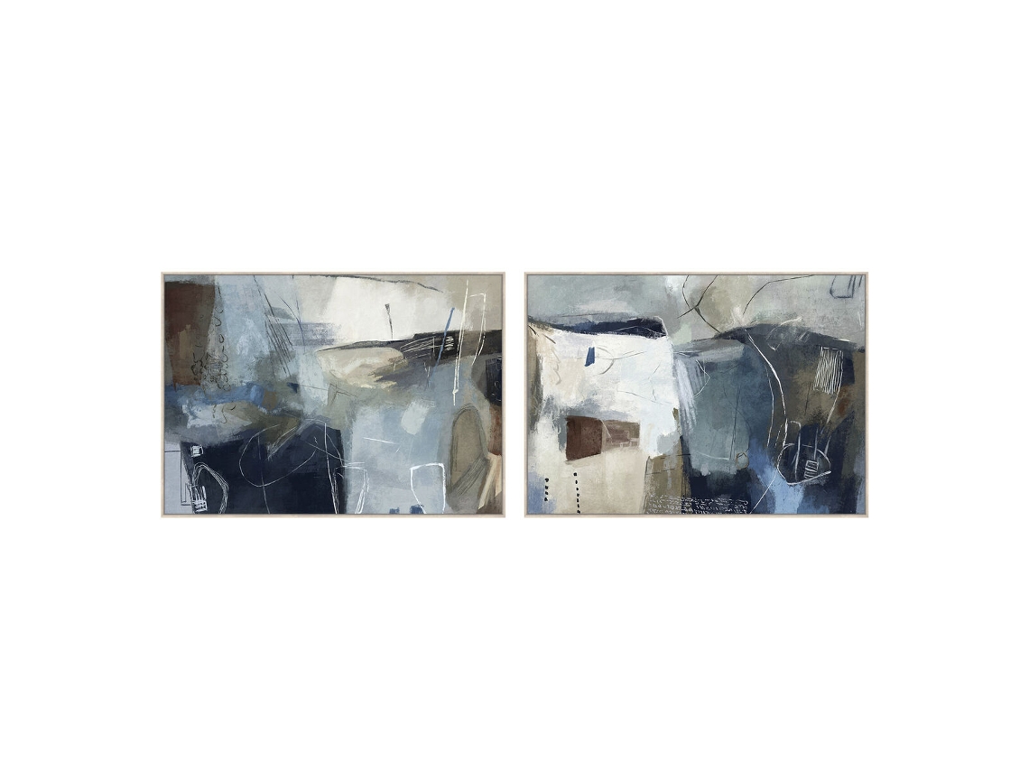 Pintura Home Esprit Azul Marinho Abstrato Moderno Com Relevo 140 X 4 X 100 Cm (2 Unidades)