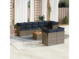 Vidaxl 9 Pcs Conjunto Sofás P/ Jardim C/ Almofadões Vime Pe Cinzento