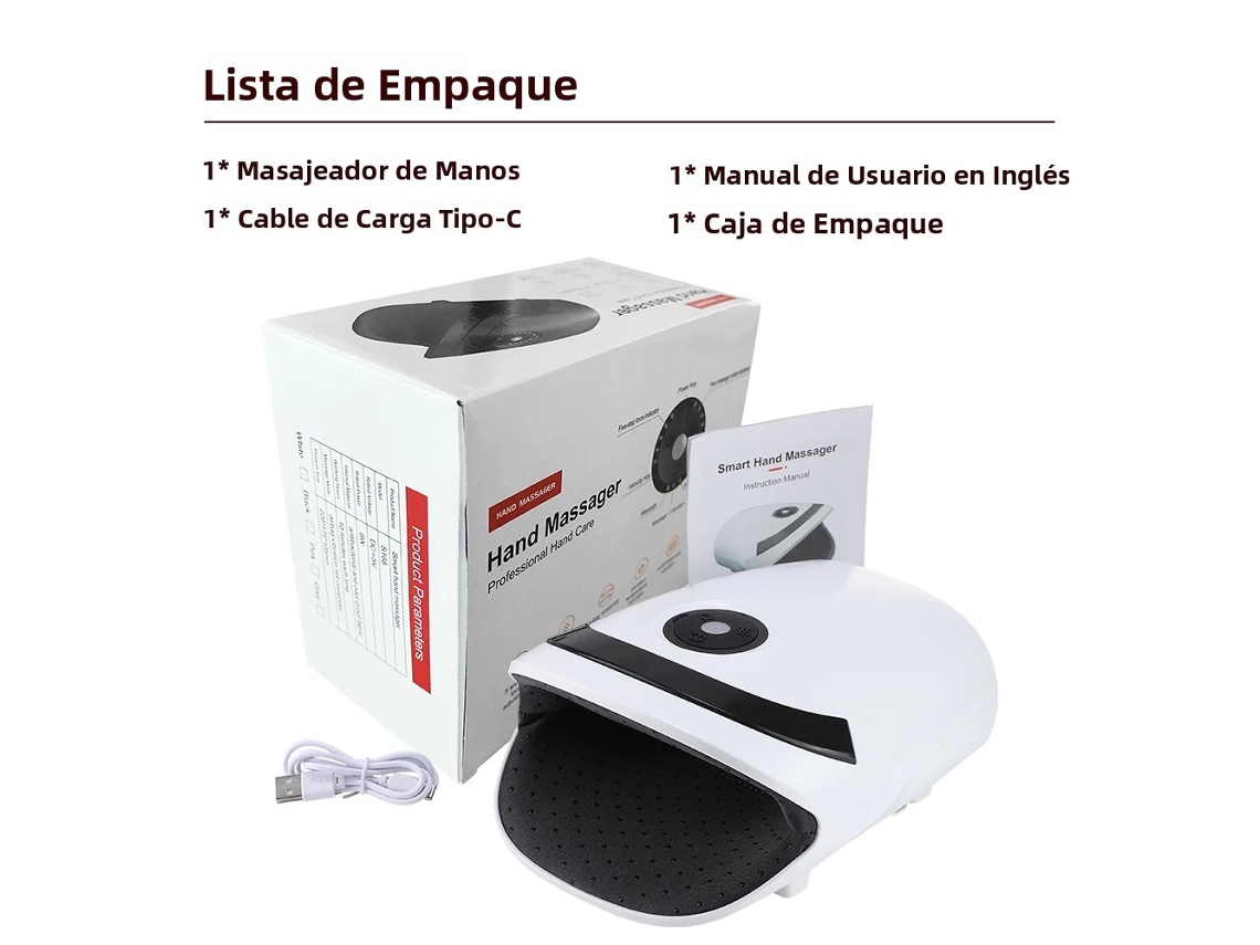 Massageador Elétrico de Mãos, Três Modos: Compressão por Airbag, Vibração e Terapia de Calor. MDUG (branco B)