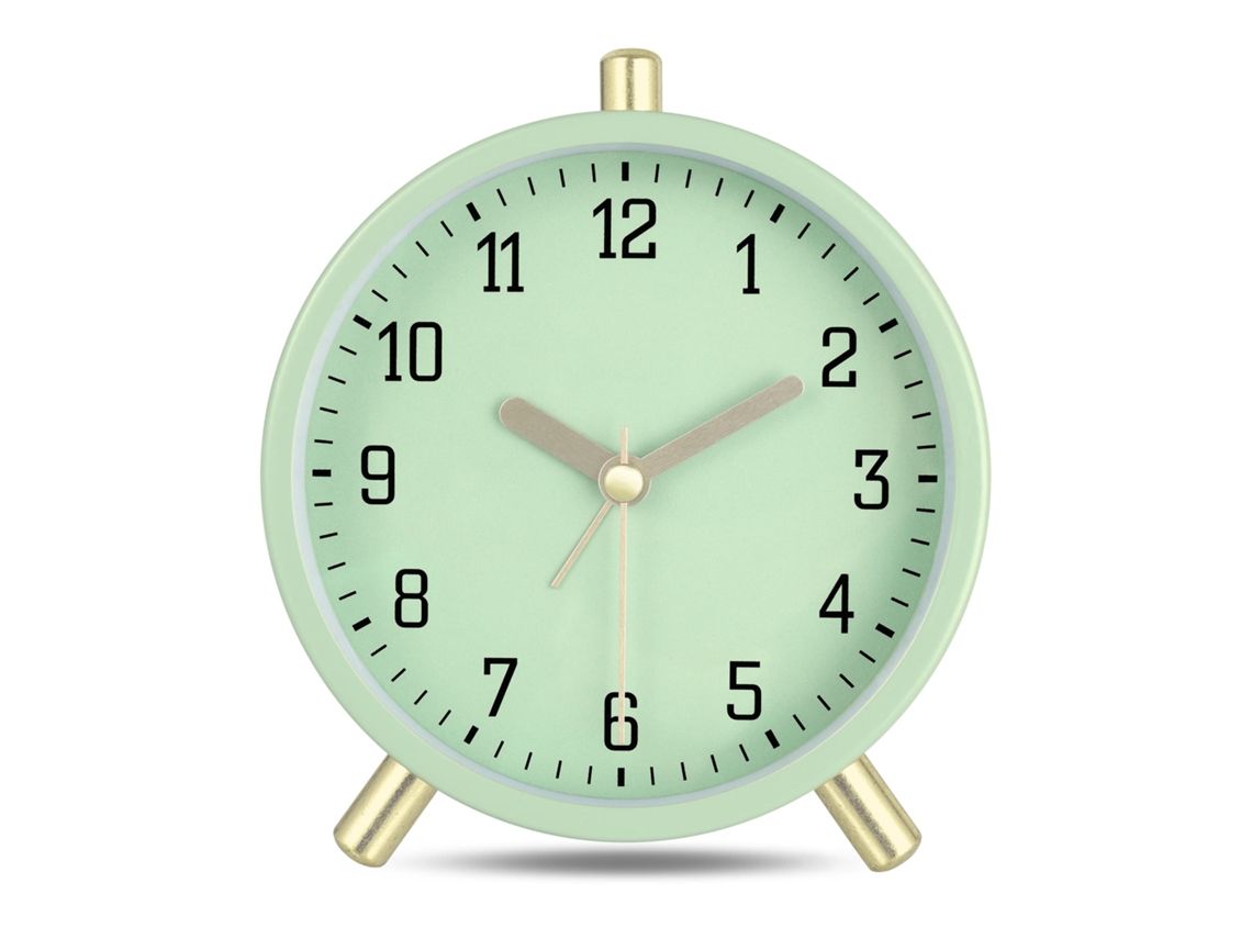 Clássico Matcha Verde Metal Moderno Silencioso Analógico Despertador Com Luz Simples Decorativo Para Quarto Cabeceira 11cm