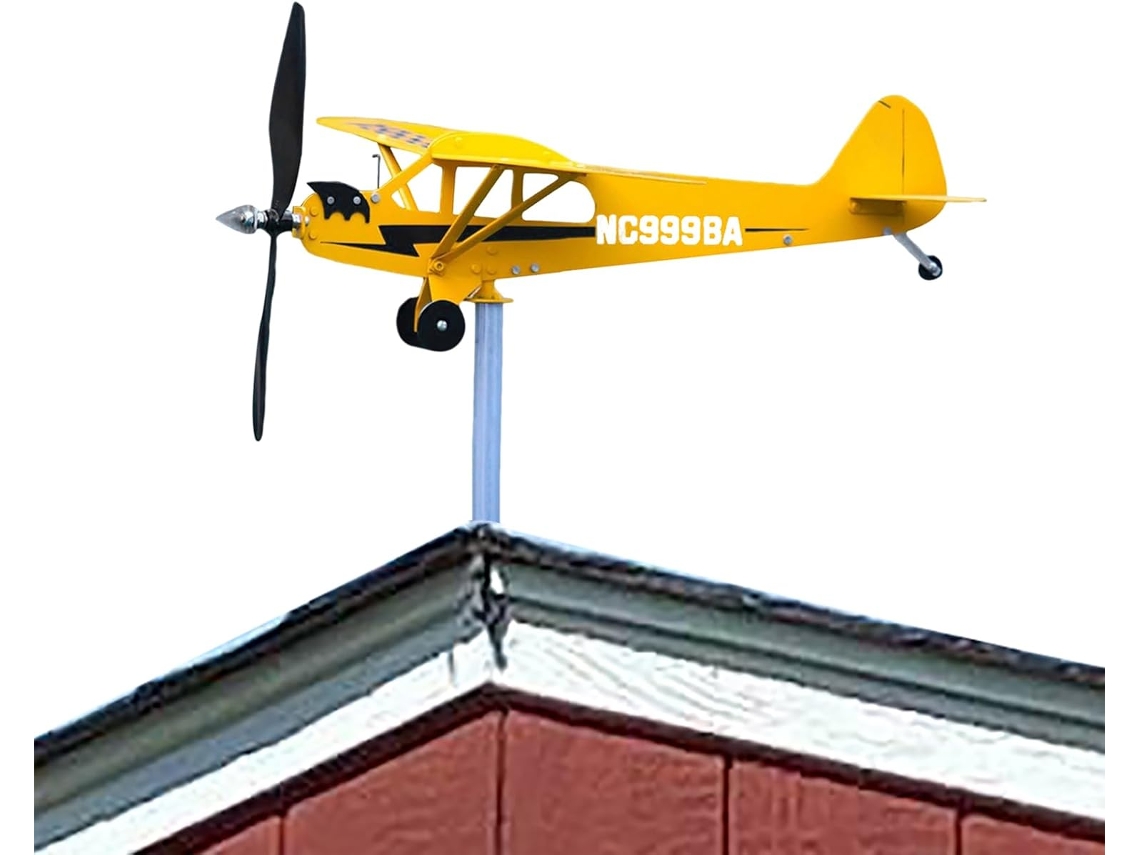 Cata vento Decoração Giratória de Metal em Estilo 3d com Plugue Cata vento em Formato de Avião, Arte Cinética, CHABERLU