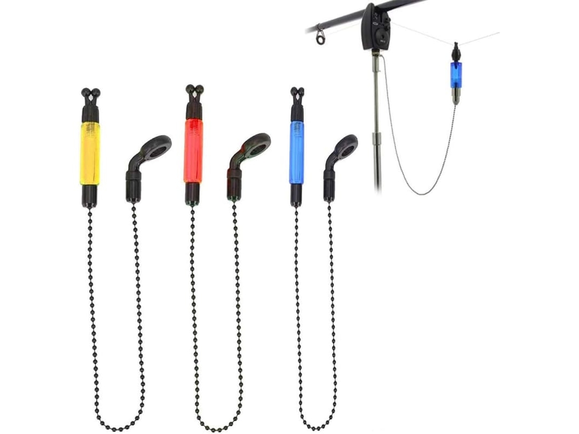 3 Indicadores De Mordida Luz De Alarme Pesca Acessórios Vara Pesca Portátil Reel Gancho Metal Amarelo Azul Vermelho