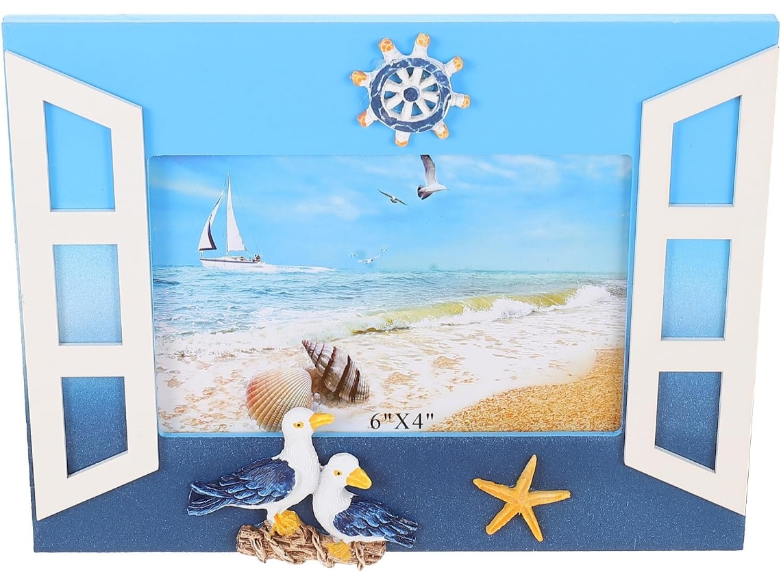 Porta Retratos Madeira 15 Estilo Mediterrâneo Gaivota Decorativa Ideal Exibir Lembranças Decorar Mesa Cm Sua GOKOCO
