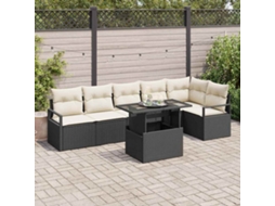 Vidaxl Conjunto De Sofá De Jardim 7 Unid. Preto Vime Pe