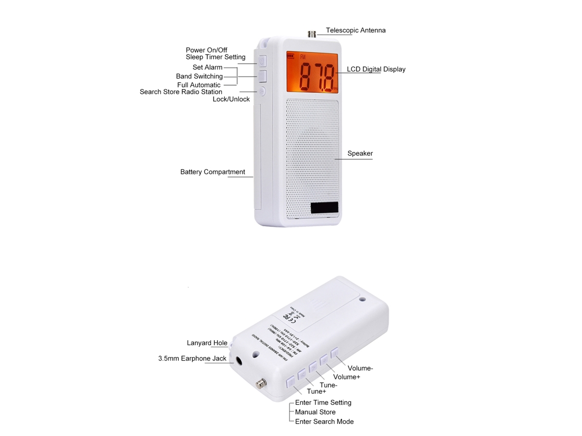 Rádio Rádio Portátil Mini Enviado Sem Bateria Hrd 105 Configuração Padrão em Inglês EOOCOO (memória para 100 Estações, Recepção de Banda Dupla)