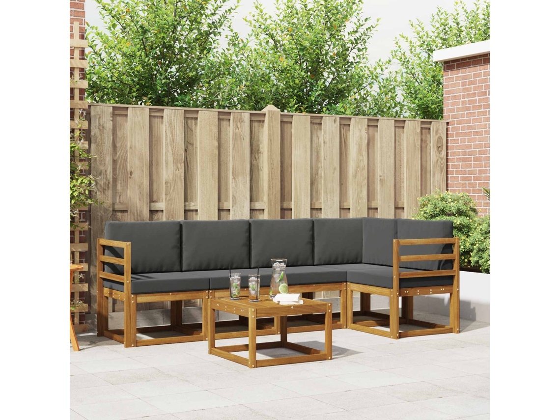 Vidaxl Conjunto De Sofás Para Exterior 6 Pcs Natural E Antracite
