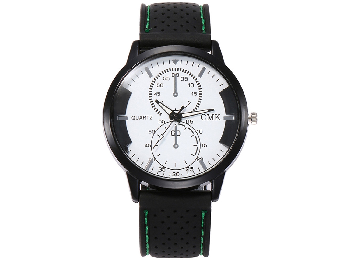 Relógio esportivo casual unissex com pulseira de silicone verde.