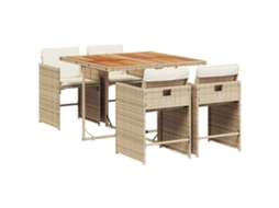 Conjunto de 5 Jantar para Jardim com Almofadões Vime Pe Bege MAISON EXCLUSIVE