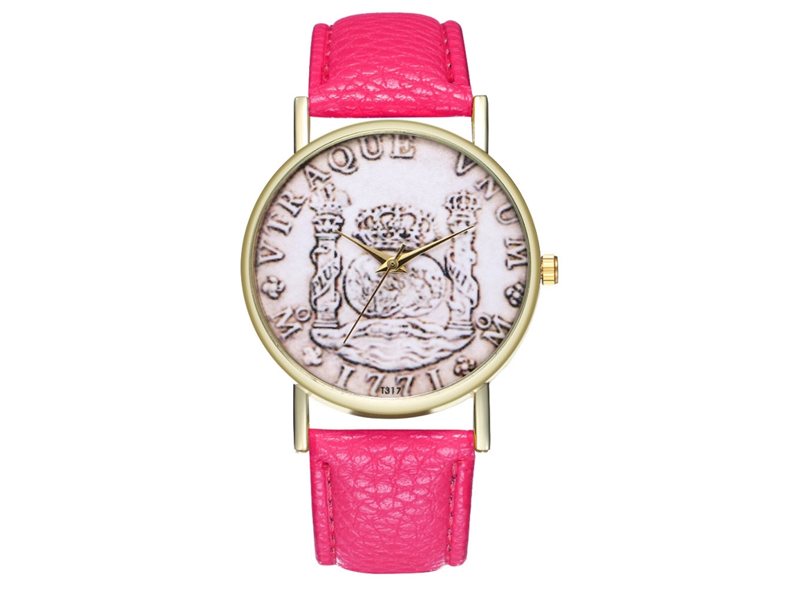 Relógio de Pulso Casal de Couro Rosa Estilo Moderno com Movimento de Quartzo