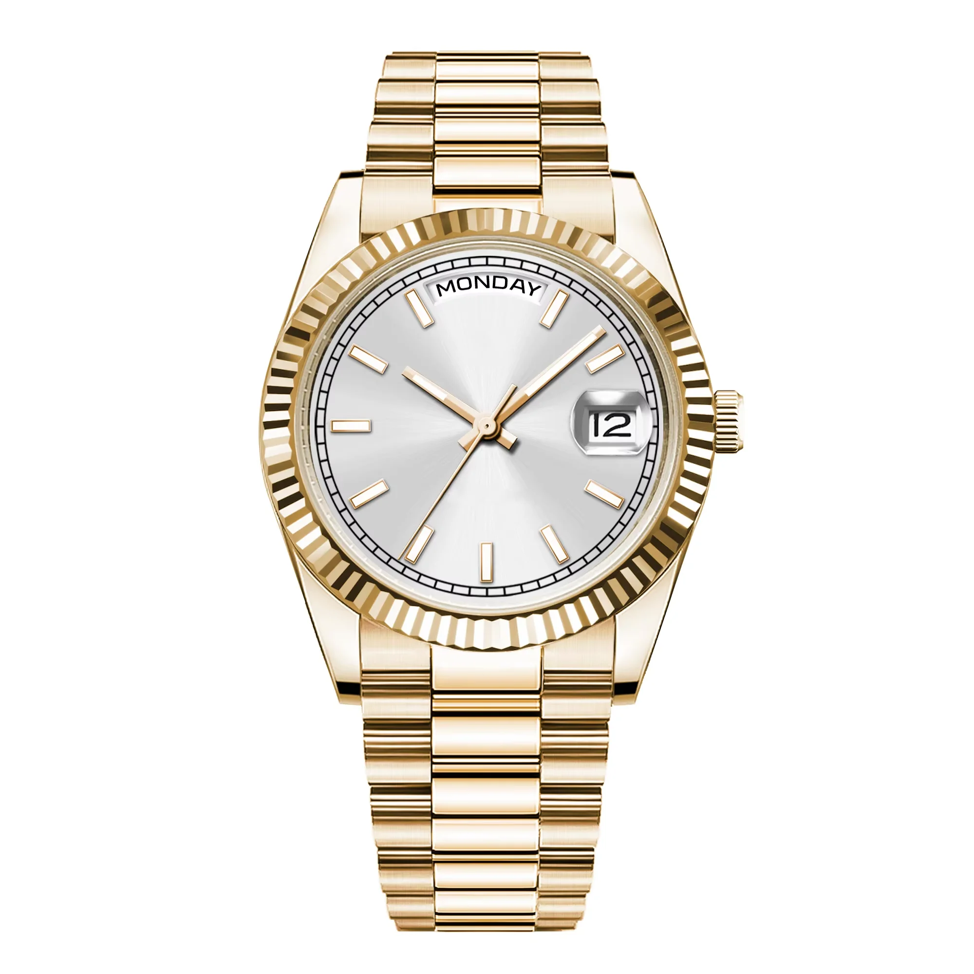 Relógio Masculino Automático Mecânico (dourado E Branco) 36/39 Mm, Cristal De Safira Dourado, À Prova D'água.