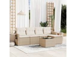 Vidaxl 6 Pcs Conjunto De Sofás P/ Jardim Com Almofadões Vime Pe Bege