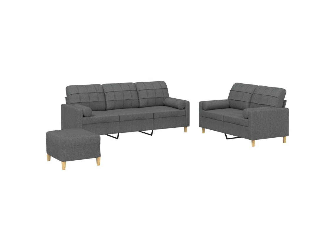 3 Pcs Conjunto de Sofás com Almofadas Tecido Cinzento escuro MAISON EXCLUSIVE