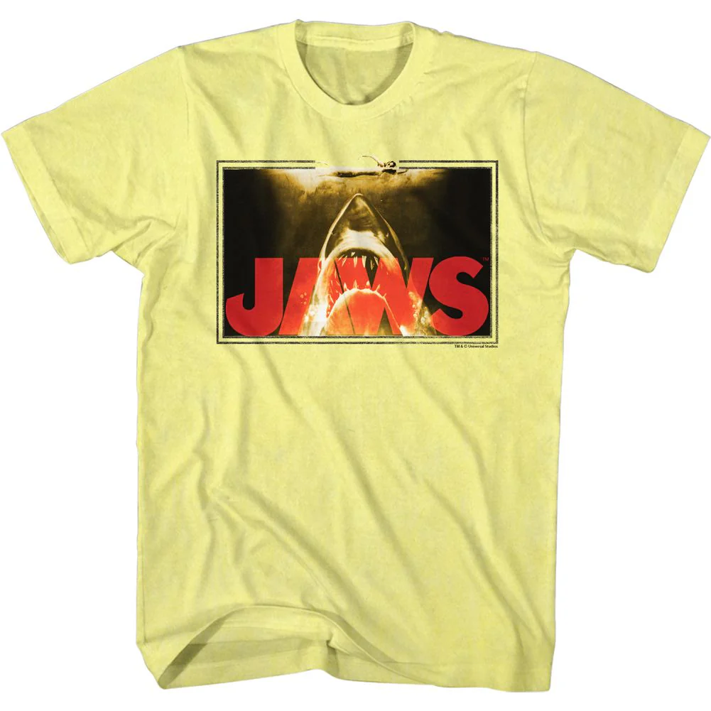 Unisex Adult T-shirt Rockinstone Jaws Movie Swim Lines Heather Yellow Sizexxxl