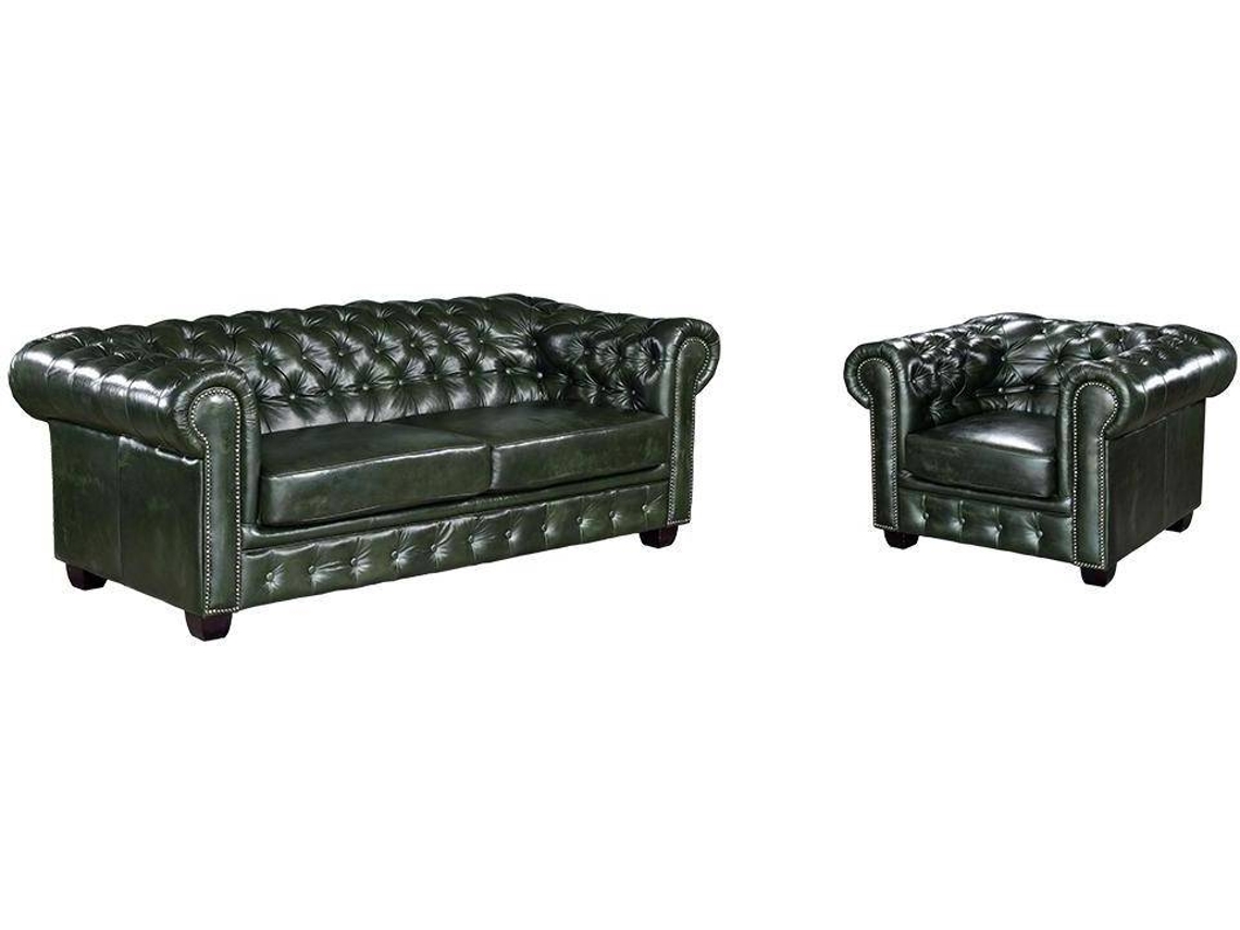 Conjunto Sofá e Poltrona Fixo Brenton LINEA SOFA (Verde Pinho - Pele - 201x96x73 cm)