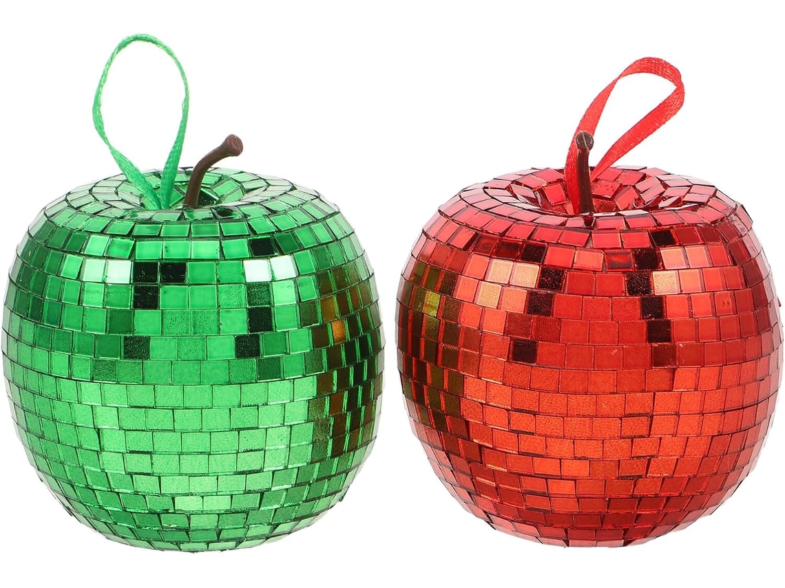 Conjunto De 2 Bolas De Discoteca Refletoras Em Formato De Maçã Com Corda Para Pendurar,