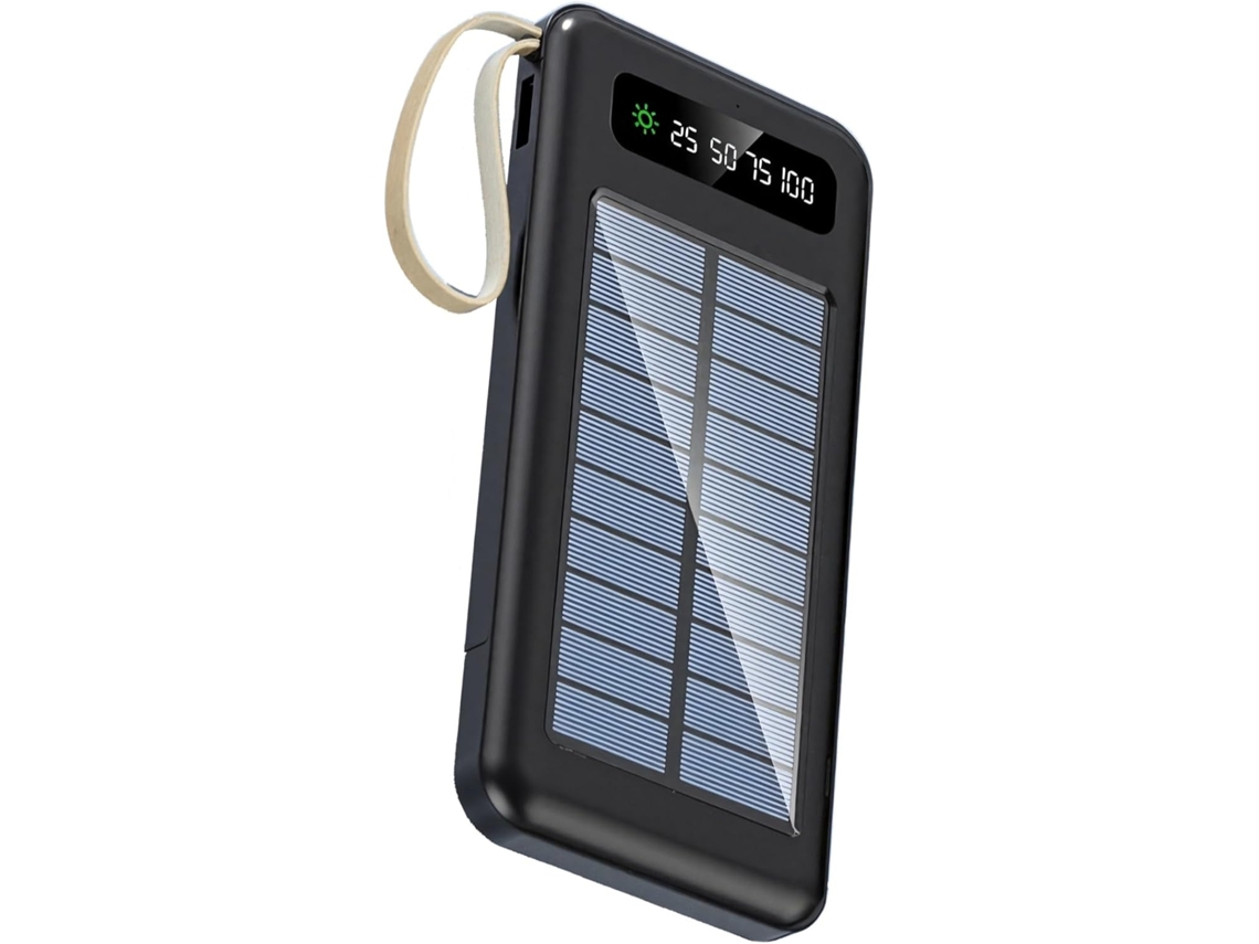 Bateria Externa Solar 10.000 mAh com cabos USB, indicador LED, lanterna, S/MARCA