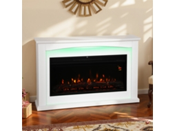 Lareira Elétrica 1000w/2000w, Lareira Decorativa Falsa, Efeito Chama com 5 Luminosidades Ajustáveis, 121x25x77cm, Branco