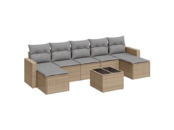 Maison Exclusive - 8 Pcs Conjunto De Sofás P/ Jardim Com Almofadões Vime Pe Bege