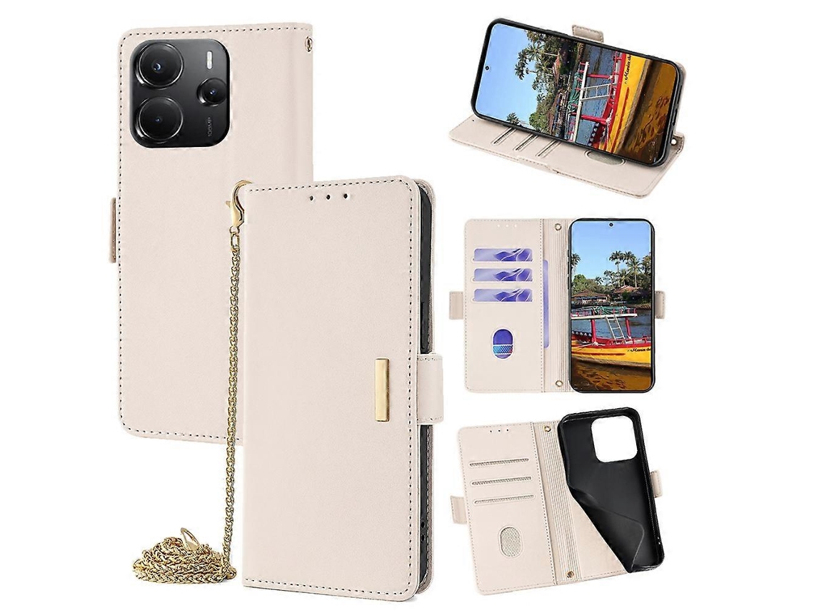 Capa De Couro Pu Com Suporte Tipo Carteira E Alça De Ombro Transversal Para Xiaomi Redmi Note 14 4g (164,84 Mm) - Branco