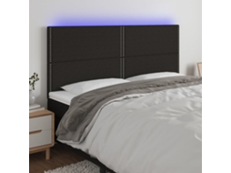 Cabecero con luces LED, tela, 180x5x118/128 cm, negro