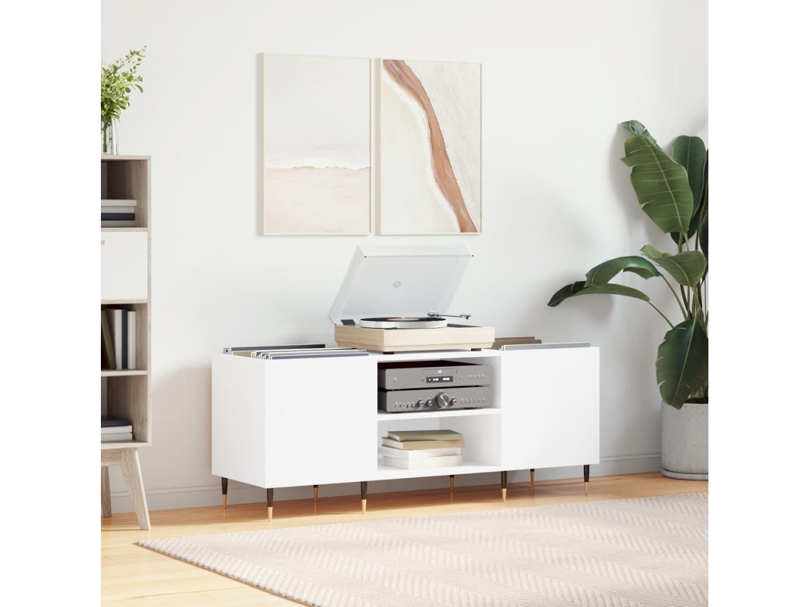 Vidaxl Armário Para Discos 121x38x48 Cm Derivados De Madeira Branco