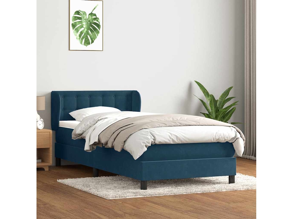 Vidaxl Cama Com Molas/colchão 80x220 Cm Veludo Azul-escuro