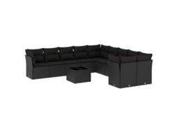 Conjunto de 11 Sofás de Jardim com Almofadões Vime Pe Preto MAISON EXCLUSIVE