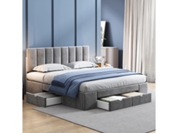 Cama Dupla 160x200 Cinza Aveludado 4 Gavetas Com Ripado