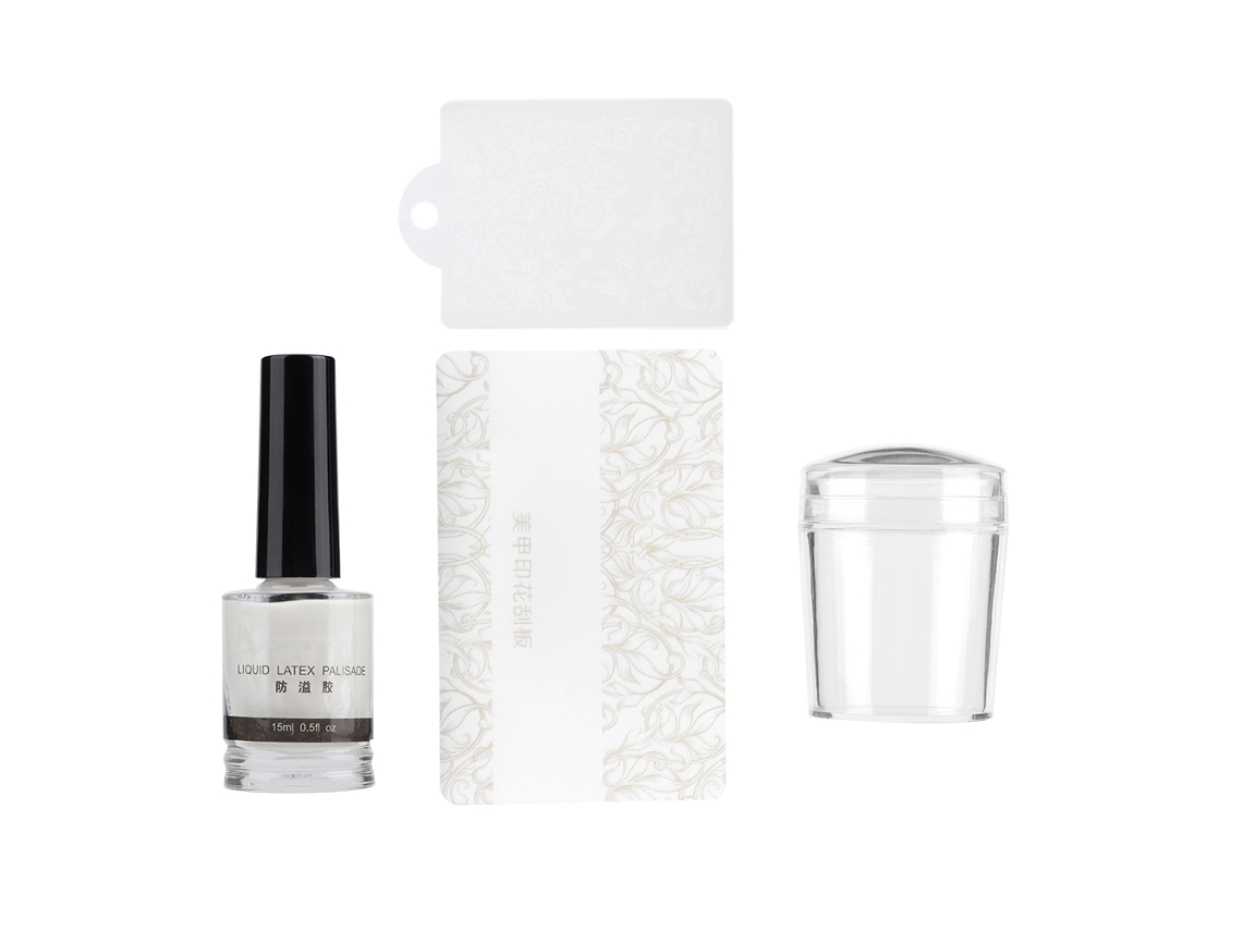 Kit De Ferramentas De Impressão Em Unhas Com Selo, Placa De Raspagem E Cola Anti-transbordamento (15ml)