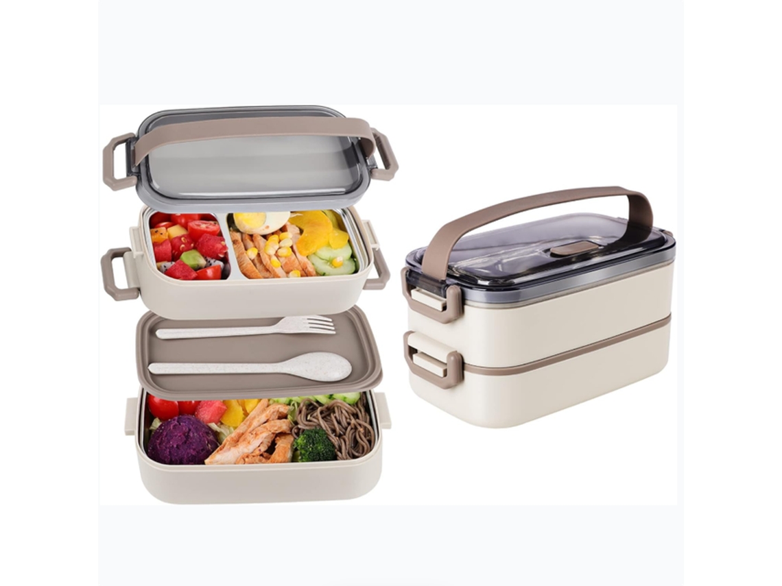 Marmita 2 Camadas - Caixa Almoço - Adultos - Aço Inoxidável - Adequada Micro-ondas - Cáqui