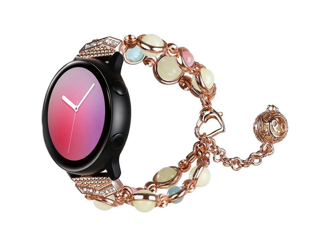 Banda de Moda com Contas para Samsung Galaxy Watch Active 2/galaxy Watch, Banda Elástica de Ágata Luminosa À Noite para Meninas, Ouro Rosa