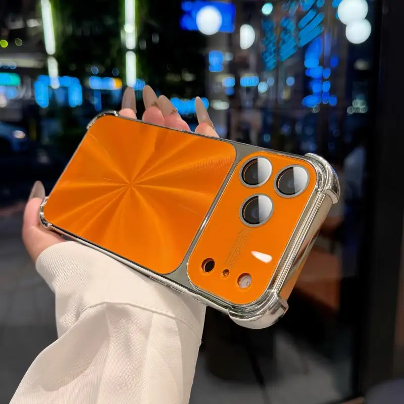 Capa Para Celular (iphone 15 Laranja) Com Textura De Cd Eletrodepositada E Acabamento Estético A Laser.