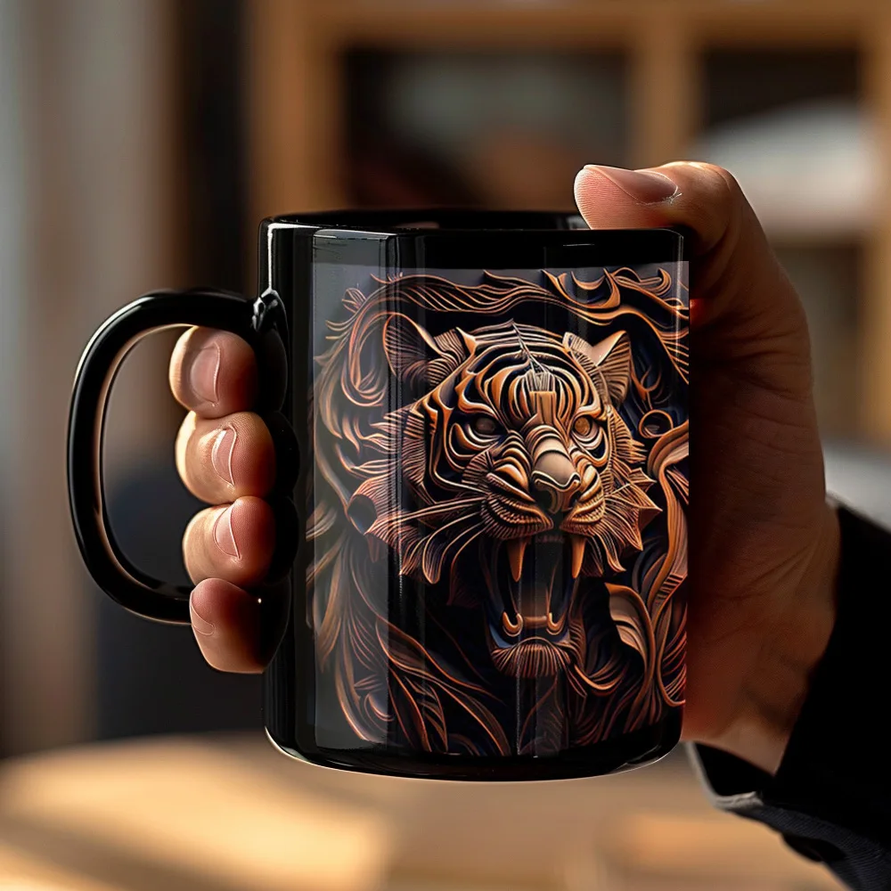 Caneca de Cerâmica com Estampa de Tigre , Caneca para Chá com Leite em 3d, Caneca Criativa para o Café da Manhã. MDUG (design 1, 330ml)