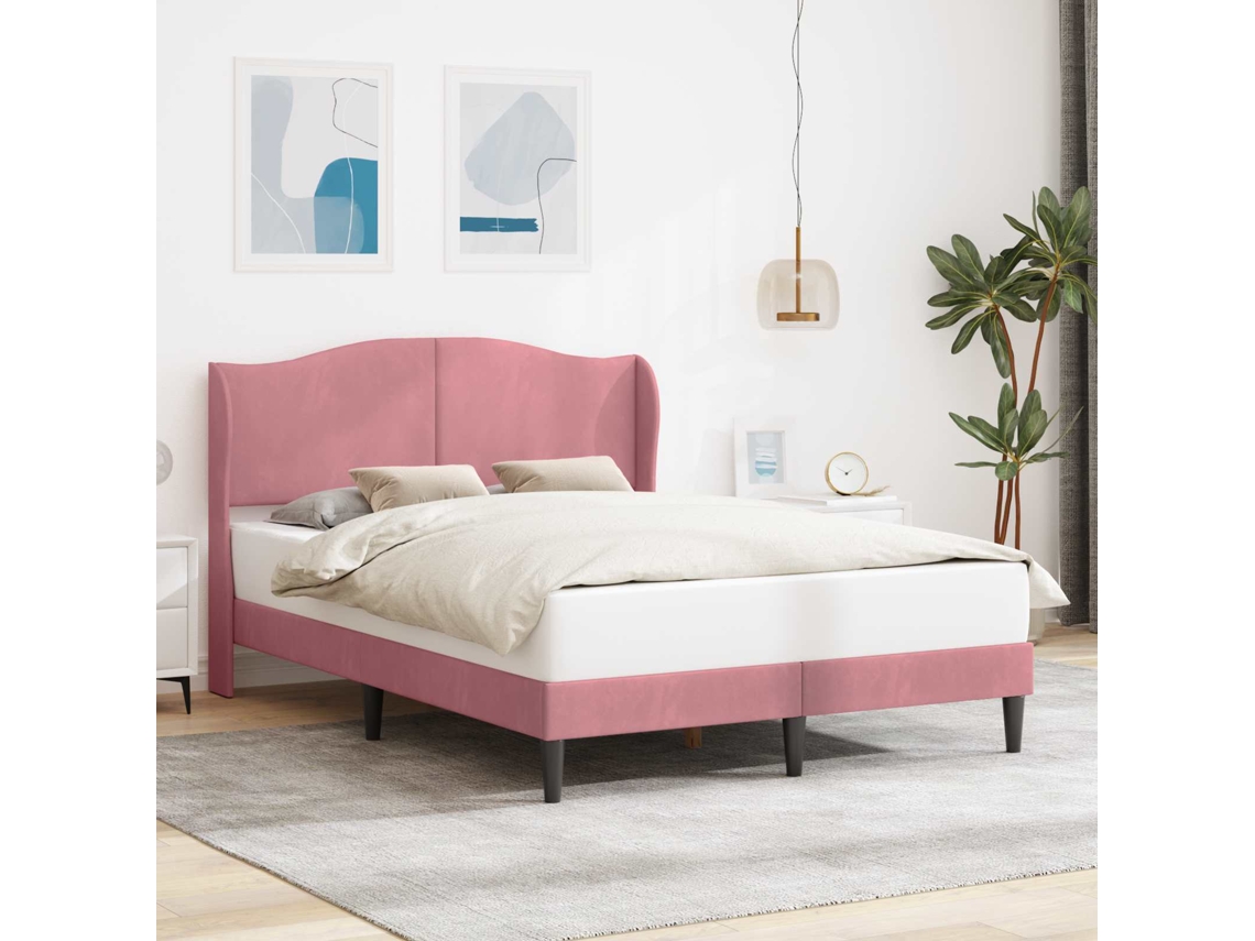 Vidaxl Estrutura Da Cama Com Cabeceira Rosa 140 X 200 Cm Veludo