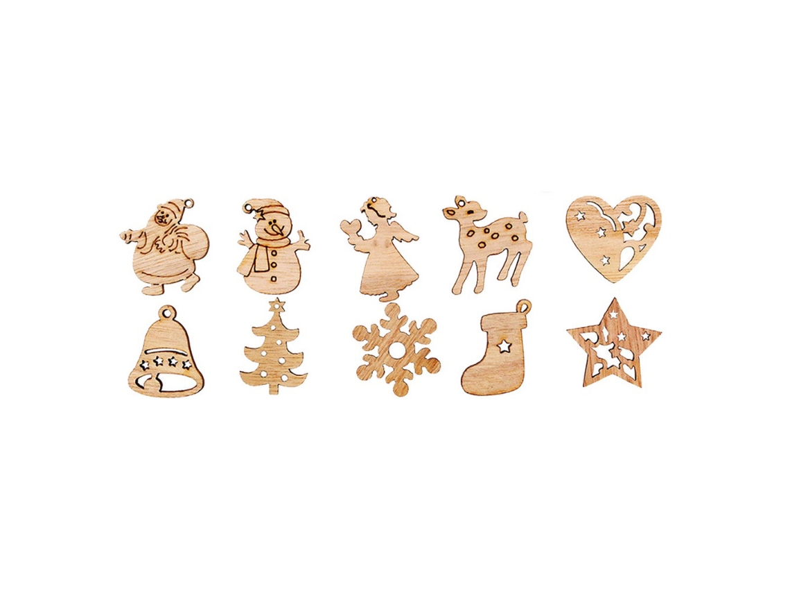 10 Peças Ornamentos Natal Madeira Mini Papai Noel Neve