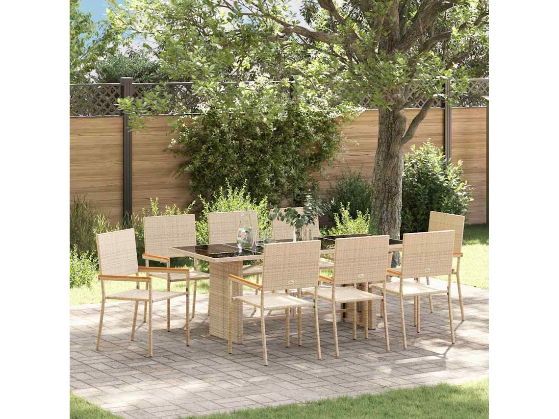 Vidaxl Conjunto De Jantar Para Jardim 9 Unid. Bege Vime Pe