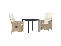 Conjunto 3 De Jantar De Jardim Vidaxl Com Almofadas Bege Rattan Poliéster