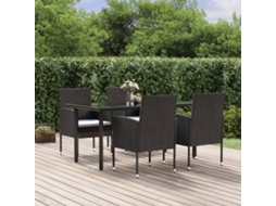 Vidaxl 5 Pcs Conjunto De Jantar P/ Jardim C/ Almofadões Vime Pe Preto