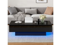 Mesa De Centro Moderna 115 X 55 X 34 Cm Com 2 Gavetas, Iluminação Led E Capacidade De Carga De 30 Kg Preto Estilo