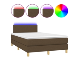 Cama Box Spring com Colchão e Led 120x190 cm Tecido Castanho Escuro MAISON EXCLUSIVE