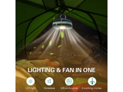 Ventilador De Camping Usb Recarregável Com Led 4 Velocidades